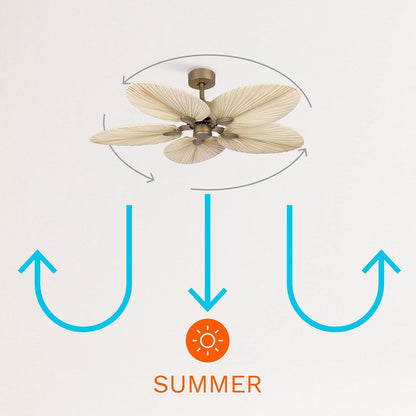 Create - Wind Palm / Ceiling Fan With Natural Palm Leaves And Remote Control 40 W Quiet/diameter 132 Cm/ 6 Speeds Summer Winter Operation