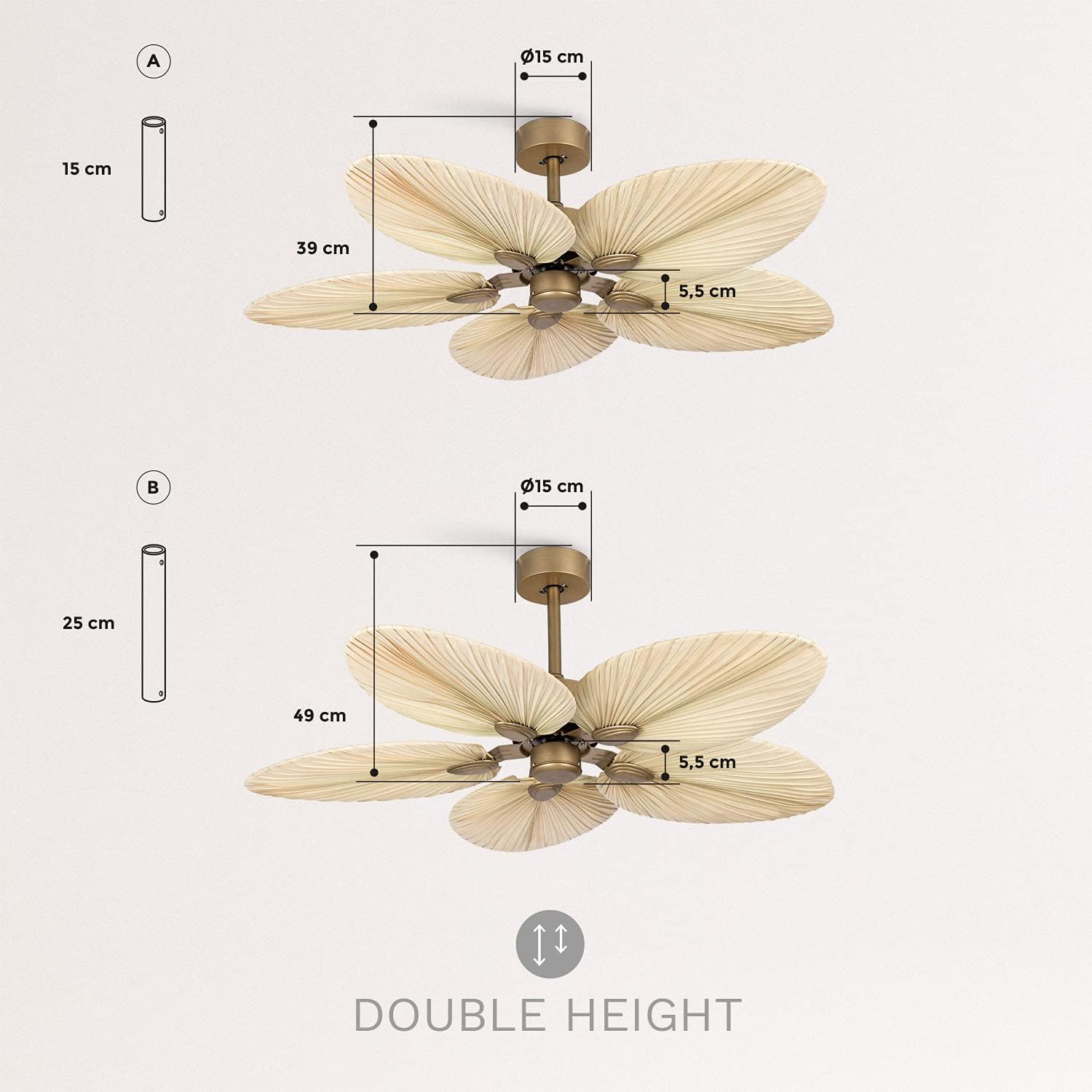 Create - Wind Palm / Ceiling Fan With Natural Palm Leaves And Remote Control 40 W Quiet/diameter 132 Cm/ 6 Speeds Summer Winter Operation