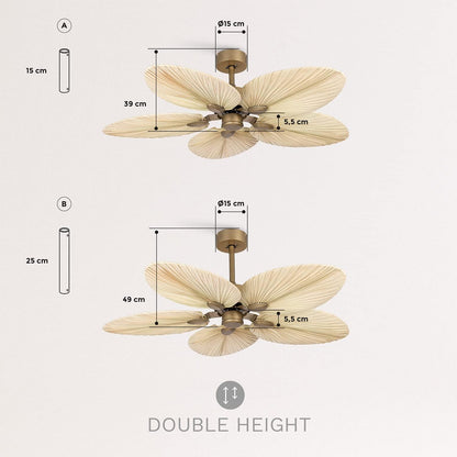 Create - Wind Palm / Ceiling Fan With Natural Palm Leaves And Remote Control 40 W Quiet/diameter 132 Cm/ 6 Speeds Summer Winter Operation