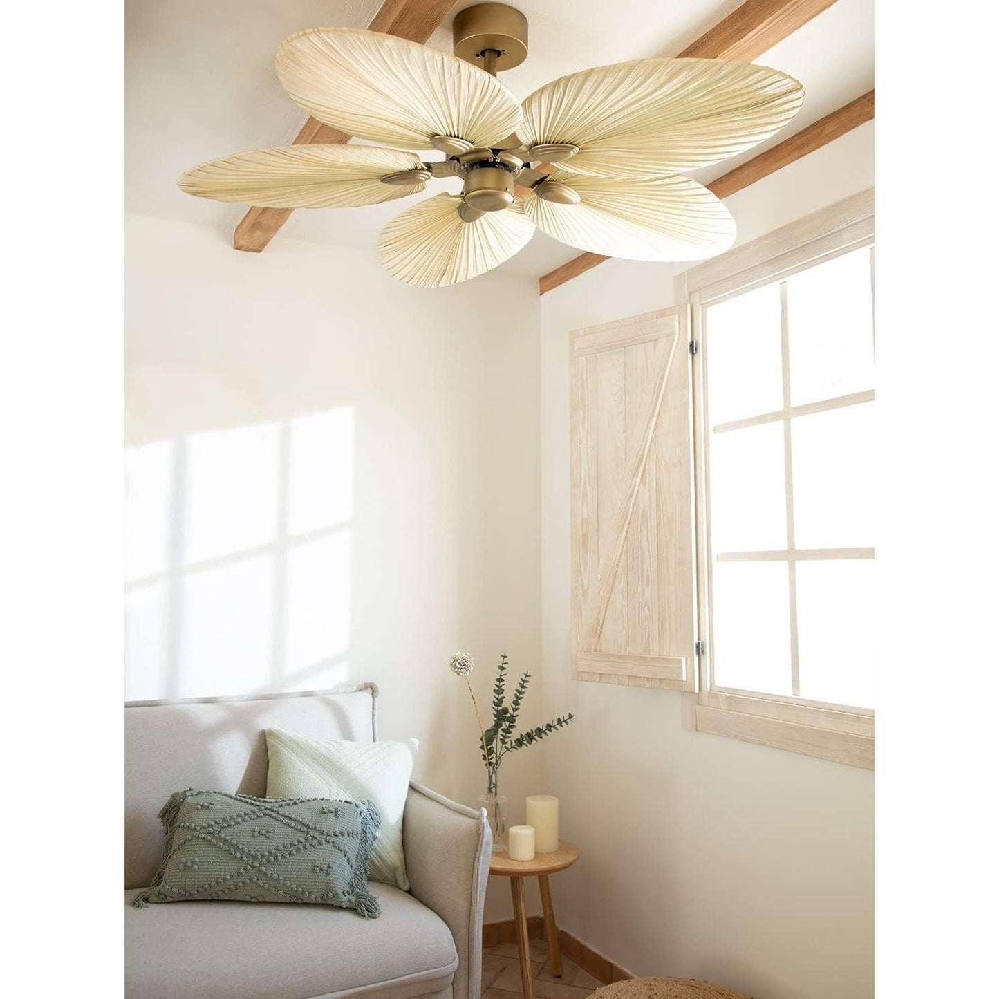 Create - Wind Palm / Ceiling Fan With Natural Palm Leaves And Remote Control 40 W Quiet/diameter 132 Cm/ 6 Speeds Summer Winter Operation