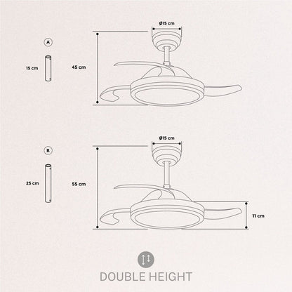 Create - Wind Clear Ceiling Fan 40W Silent Ã˜108cm Retractable Blades / White & Transparent ( With Light )