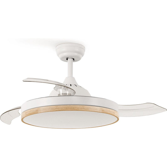 Create - Wind Clear Ceiling Fan 40w Silent Ã˜108cm Retractable Blades / White & Natural Wood (With Light)