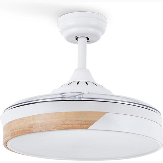 Create - Wind Clear Ceiling Fan 40w Silent Ã˜108cm Retractable Blades / White & Natural Wood / (With Light)