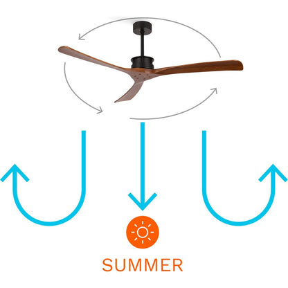 Create - Wind Large Ceiling Fan 40w Silent Xl Ã˜152 Cm / Summer/winter Function / 6 Speeds / Black With Dark Wood