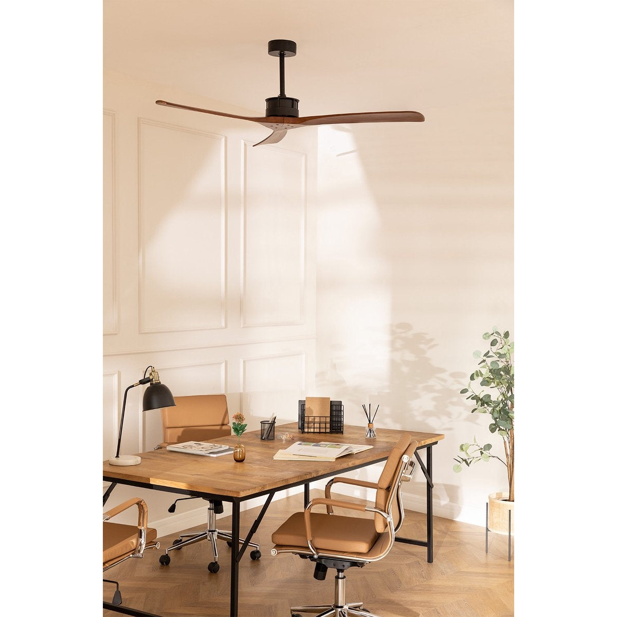 Create - Wind Large Ceiling Fan 40w Silent Xl Ã˜152 Cm / Summer/winter Function / 6 Speeds / Black With Dark Wood