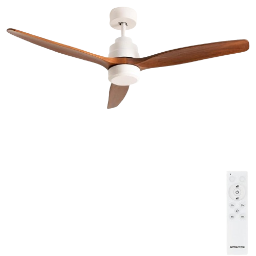 Create - Windstylance Ceiling Fan White With Remote Control, Dark Wood Wings / Wlan / Quiet / Summer Winter Operation (Without Light)