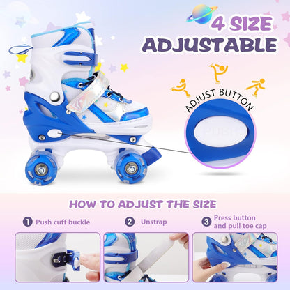 Runcinds - Toddler Roller Skates For Kids /4 Size Adjustable With Light Up Wheels