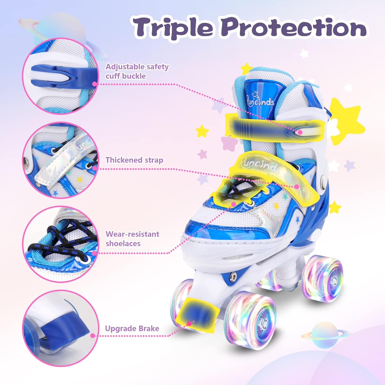 Runcinds - Toddler Roller Skates For Kids /4 Size Adjustable With Light Up Wheels