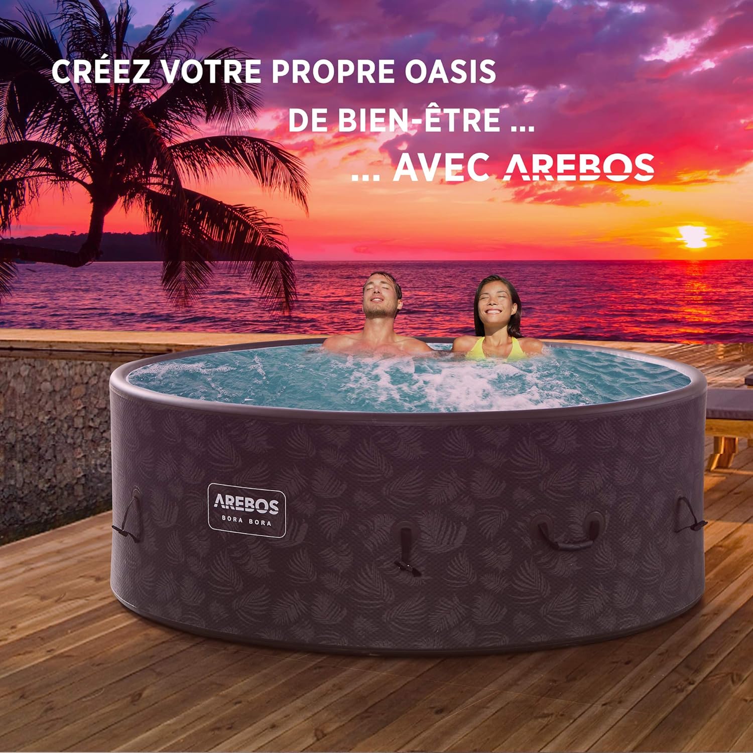 Arebos - Inflatable Spa  âŒ€ 180 Cm | 7 People / 130 Massage Jets | With Heating | 1120 Liters