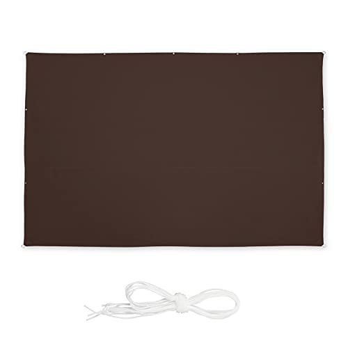 Rectangular sun shade sail measuring 4 by 6 meters in brown color designed for patios and balconies featuring water-repellent and UV resistant properties along with guy ropes for secure installation