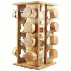 Affectionate Living - Rotating Bamboo Spice Rack With 16 Glass Jars