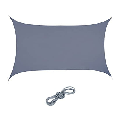 Rectangular sun shade sail measuring two by three meters made of water-resistant concave PES fabric in dark grey color with tension ropes for installation