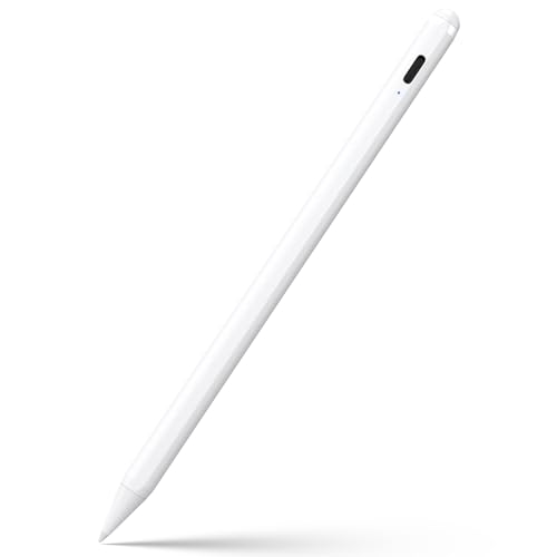 Stylus pen designed for iPad 9th and 10th generation featuring fast charging capabilities, compatible with various Apple iPad models including Pro, Air, and Mini in white color.