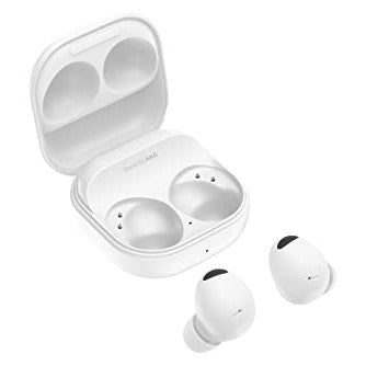 Samsung Galaxy Buds2 Pro in white, featuring an in-ear design with active noise cancellation and a wireless charging case.