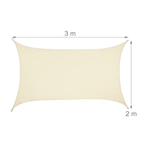 Relaxdays - Waterproof Rectangle Sun Shade Sail 2x3m with Bungees, Beige