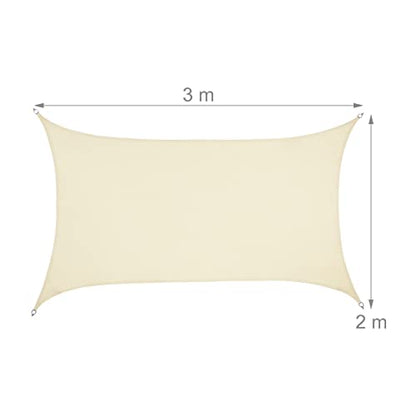 Relaxdays - Waterproof Rectangle Sun Shade Sail 2x3m with Bungees, Beige