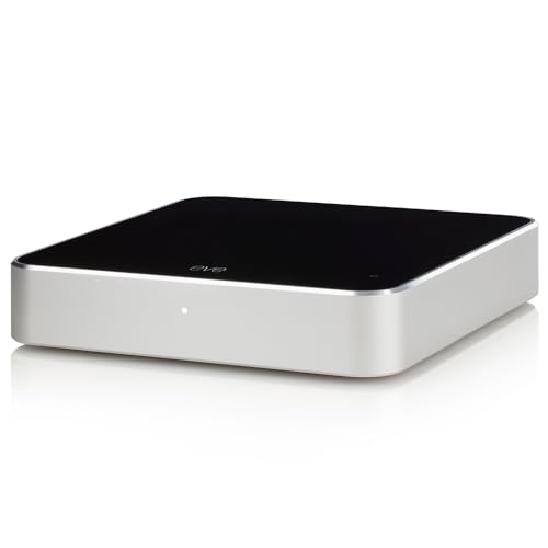 Eve Play audio streaming interface for AirPlay, featuring a sleek black design, designed to enhance Hi-Fi systems with high-end sound quality and multiple connectivity options.