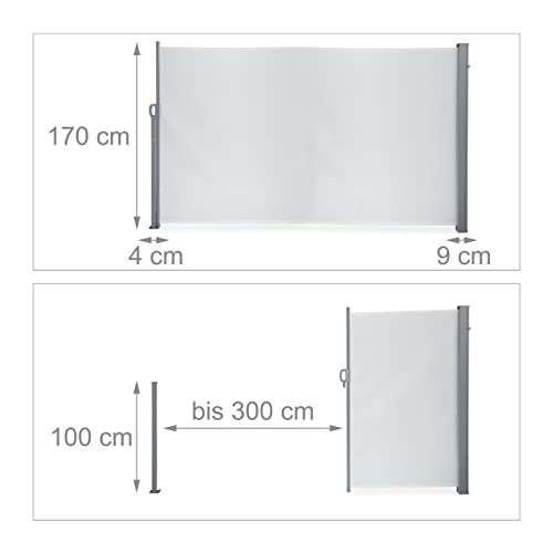 Relaxdays - Side Awning 170x300 cm Wall Mounted Extendable Privacy Screen