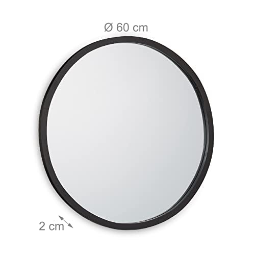 Relaxdays - Round Wall Mirror With Pine Wood Frame, 60 cm, Black