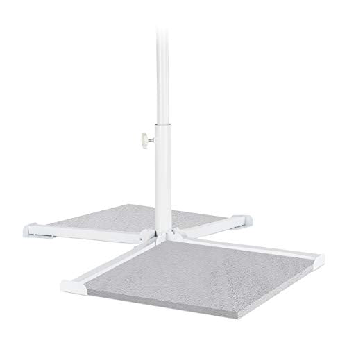 White leg parasol holder with a 35 mm rod and cross base suitable for terrace, garden, or balcony use