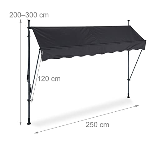 Relaxdays - Height Adjustable Clamp Awning, 250 cm Wide, UV-Resistant, No Drilling