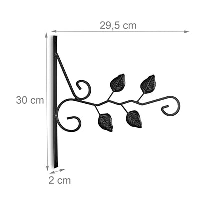 Relaxdays - Wall-Mounted Hanging Basket Brackets, Set of 2, Leaves Design, Black