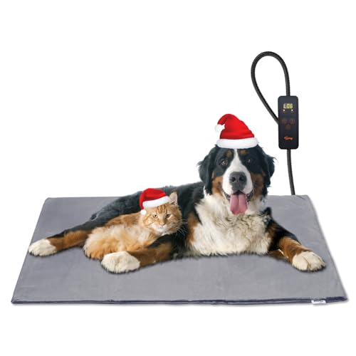 Electric heating mat for pets measuring 90 by 60 centimeters featuring adjustable timer and temperature settings, designed with a crystal velvet cover for comfort, suitable for newborns, small pets, and older animals.