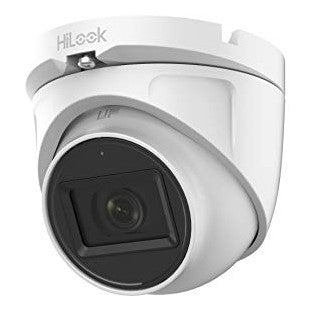 HiLook THC-T120-MS 2MP Turret Camera with built-in mic, featuring HD resolution, universal BNC connectors, smart IR up to 20m, and IP66 rating for outdoor use.