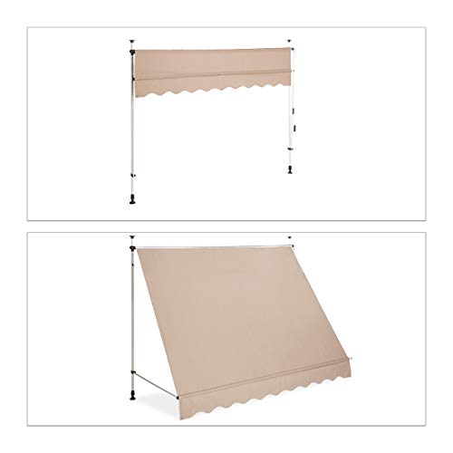 Relaxdays - Retractable Drop Arm Awning, No Drilling, Height Adjustable, Beige, 250 x 120 cm