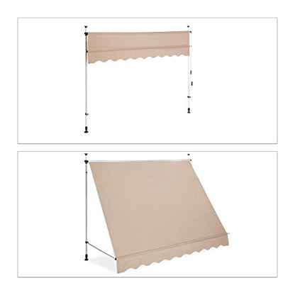 Relaxdays - Retractable Drop Arm Awning, No Drilling, Height Adjustable, Beige, 250 x 120 cm