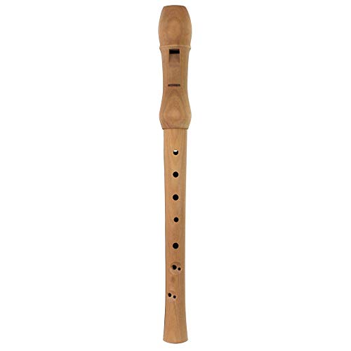 Soprano recorder in light pearwood color by Hohner, model 9560, designed for key C with a plastic material construction.