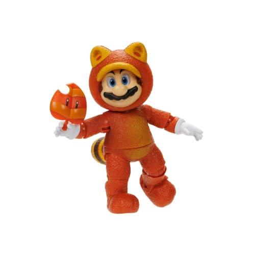 Discover the exclusive 5" Tanooki Mario figure from The Super Mario Bros. Movie. Features 14 points of articulation, shiny eyes, and a leaf accessory. Ideal for kids and collectors. Collect all movie figures!