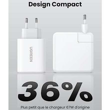 UGREEN - 65W USB C Fast Charger 3 Ports for iPhone, MacBook, Galaxy, Pixel (White)