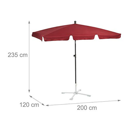 Relaxdays - Rectangular Beach Umbrella, 200 x 120 cm, Height-Adjustable, Bordeaux