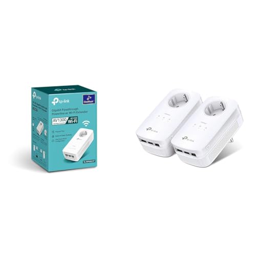 TP-Link Powerline Adapter with Ethernet interface, white color, supporting dual-band Wi-Fi at speeds of up to 1200 Mbps and featuring three Gigabit LAN ports for device connectivity.