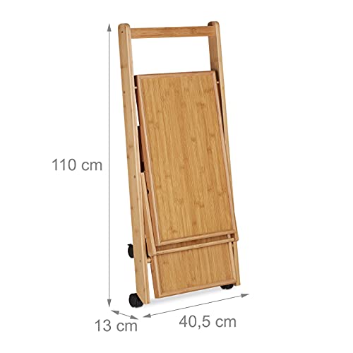 Relaxdays - Bamboo Kitchen Trolley With Foldable Drink Service, Brown/Black