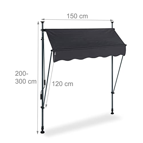 Relaxdays - Adjustable UV-Resistant Clamp Awning, 150 cm Wide, No Drilling, Anthracite/Grey