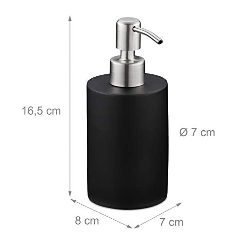 Relaxdays - Refillable Soap Dispenser, 180 Ml, Black Polyresin With Steel Pump