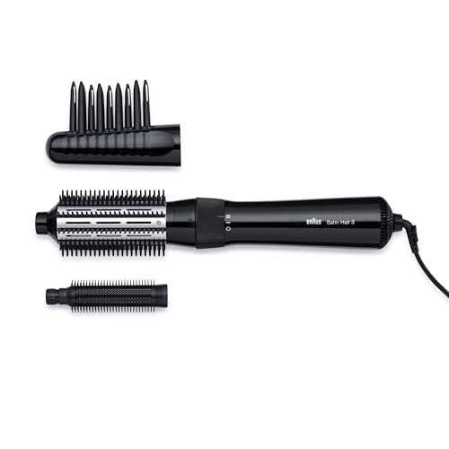 Braun AS 330 Airstyler in multicolour with a ceramic coating, designed for drying and styling hair while preventing damage; features multiple attachments including big brush, slim brush, and volume finger.