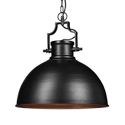 Industrial design pendant light in shabby style featuring a black metal finish, designed for dining room decor, with a diameter of 40.5 cm and a 40 watt LED bulb.