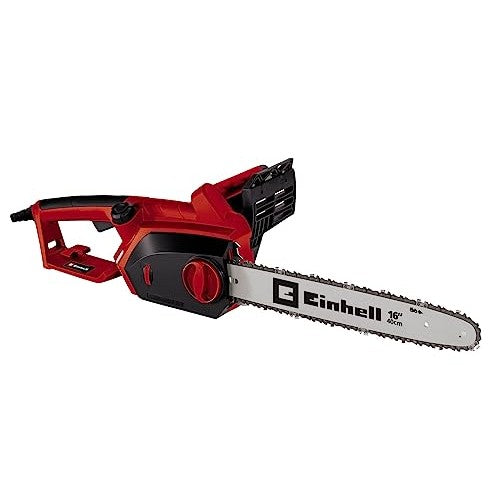 Electric chainsaw with a 2000 watt motor and a 16 inch Oregon bar and chain, designed for cutting wood, trees, and branches; features kickback protection and tool-free tensioning for easy operation.