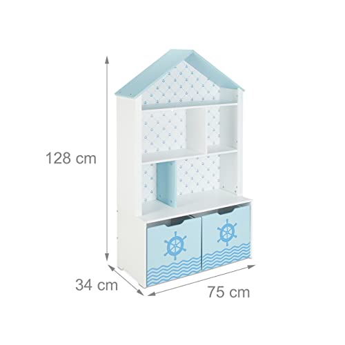 Relaxdays - Children's House Shape Shelf With 5 Compartments & 2 Rolling Boxes