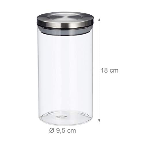 Relaxdays - Glass Set of 3 Jars with Airtight Stainless Steel Lids