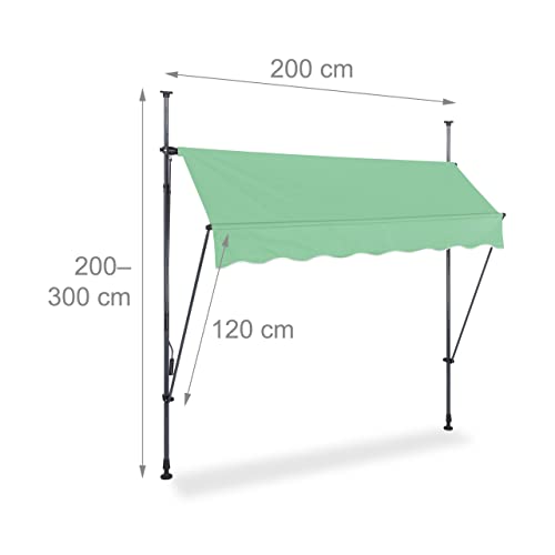 Relaxdays - Adjustable Clamp Awning, 200 x 120 cm, UV-Resistant, Green/Grey