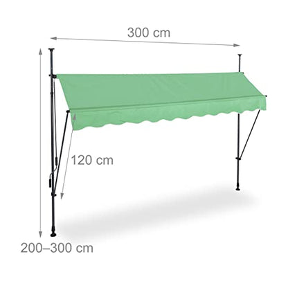 Relaxdays - Adjustable Clamp Awning, 300 cm Wide, UV-Resistant, Green/Grey