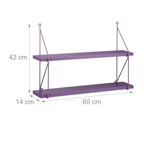 Relaxdays - 2-Level Hanging Wall Shelves Bookcase, Purple, 42 x 60 x 16 cm