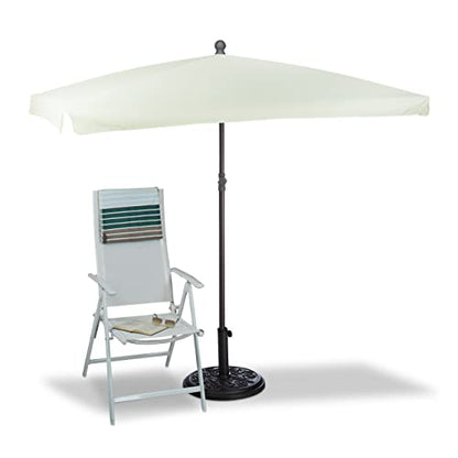 Rectangular sun umbrella with dimensions 200 by 120 centimeters featuring ribs and made of polyester with a tilt function suitable for garden use