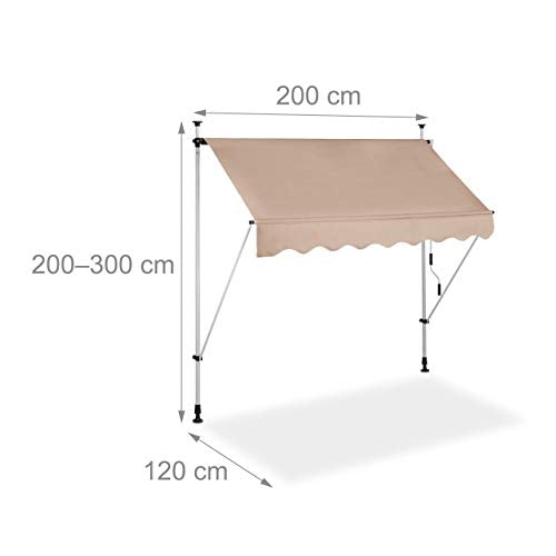 Relaxdays - Retractable Awning 200 cm Manual Blind for Balcony, Beige