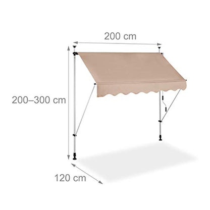 Relaxdays - Retractable Awning 200 cm Manual Blind for Balcony, Beige