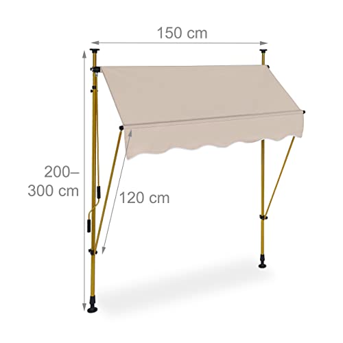 Relaxdays - Adjustable Balcony Awning, No Drilling, UV Protection, 150 x 120 cm, Sand